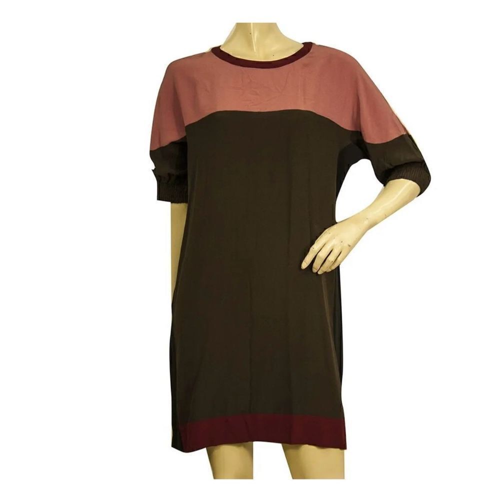 Miu Miu Brown PinkāBurgundy 100% Silk Short Sleeve Mini Dress sizeā42